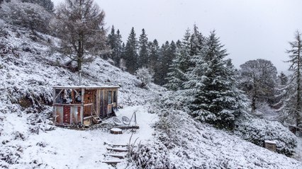 The first snow of the season coats the Cambrian Mountains
