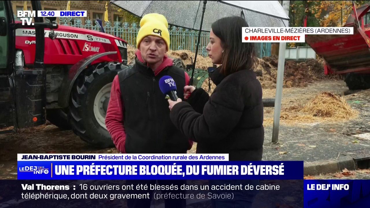 "On est dans une démocratie, non une dictature": du fumier déversé devant la préfecture des Ardennes par des agriculteurs de la Coordination rurale