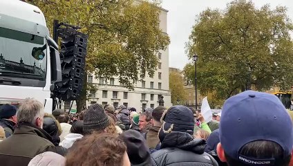 Lib-Dem leader Ed Davey speaks at the farming protest in London.
