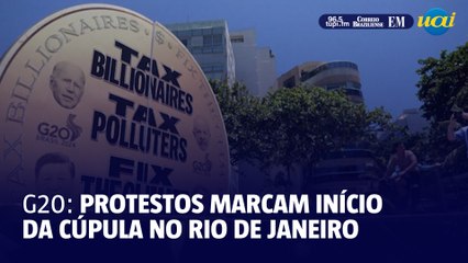 Protesto às margens do G20: 'Taxar Bilionários, Taxar Poluidores, $$$ para o Clima'