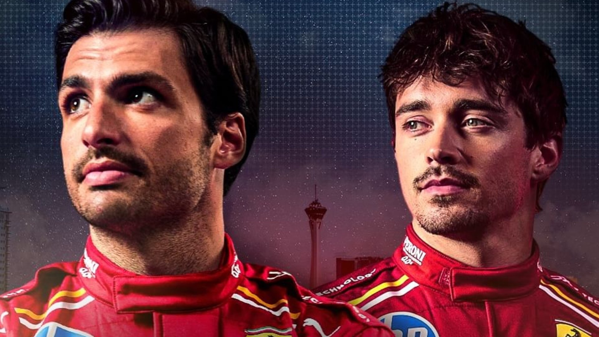 Carlos Sainz y Charles Leclerc presumen la 'armadura' de Ferrari para el GP de Las Vegas