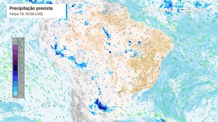 Previsão de precipitação e nebulosidade até Quinta-feira (21)