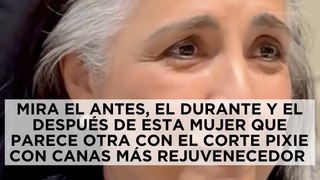 Mira el antes, el durante y el después de esta mujer que parece otra con el corte pixie con canas más rejuvenecedor