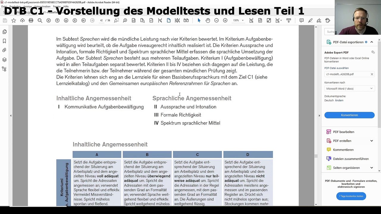 Deutsch-Test für den Beruf C1 – 02 – Vorstellung Modelltest und Prüfungsteil Lesen Teil 1