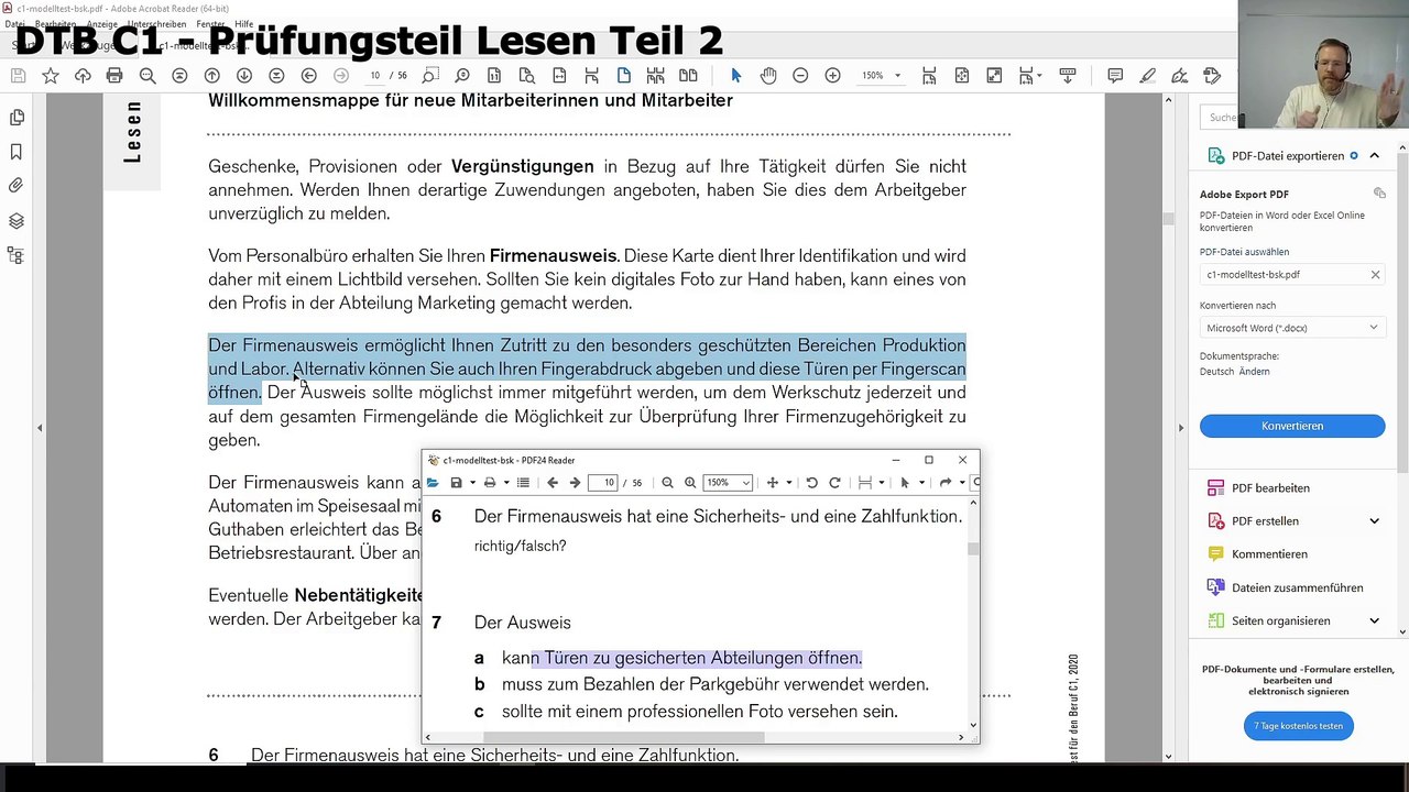 Deutsch-Test für den Beruf C1 – 03 – Prüfungsteil Lesen Teil 2