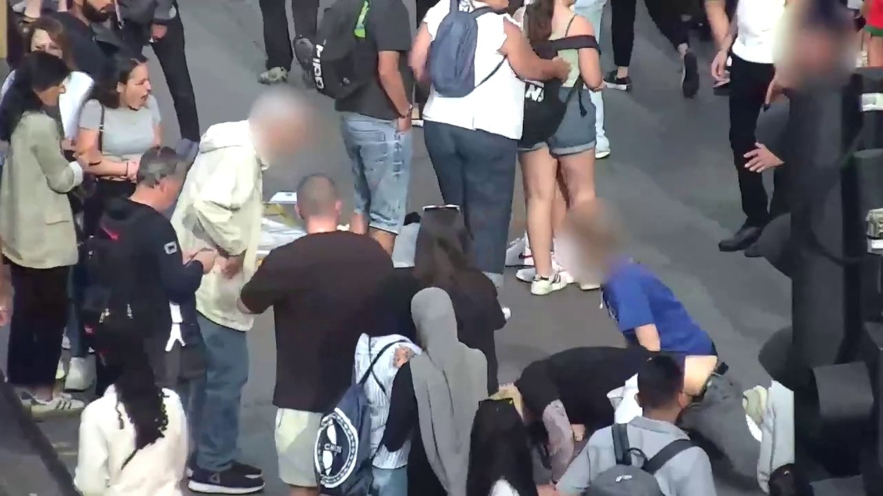 Moment police tackle phone snatcher to the ground mid-theft