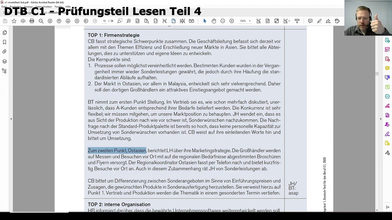 Deutsch-Test für den Beruf C1 – 05 – Prüfungsteil Lesen Teil 4