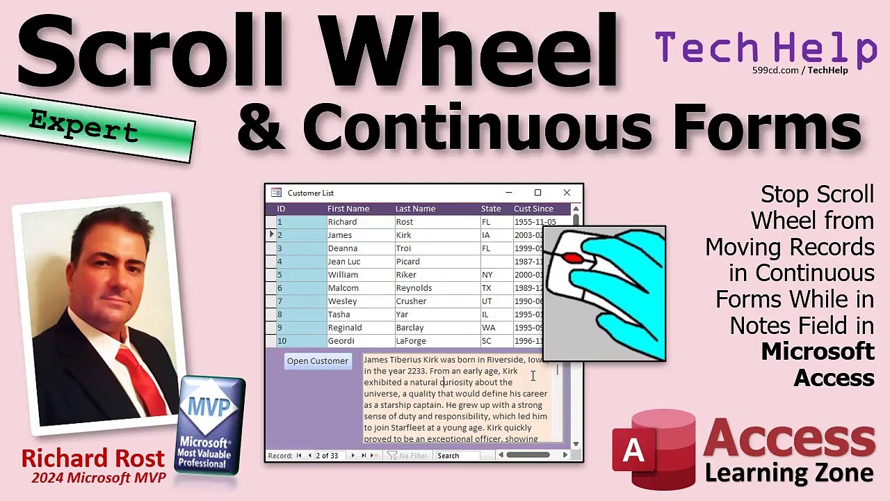 Stop Scroll Wheel from Moving Records in Continuous Forms While in Notes Field in Microsoft Access