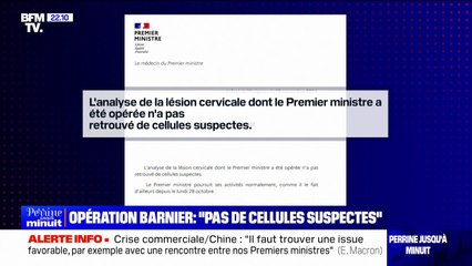 Opération des cervicales de Michel Barnier: pas de "cellules suspectes" retrouvées, communique Matignon