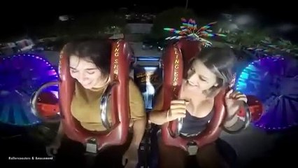 Scared BEAUTIFUL GIRLS ON SLINGSHOT RIDE  . Best slingshot ride no 2