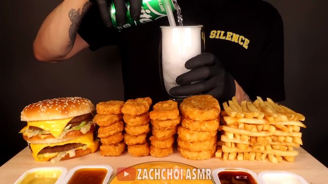 ASMR MUKBANG DOUBLE BIG MAC & CHEESY HASH BROWNS & CHICKEN NUGGETS (No Talking) EATING SOUNDS