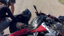 Boy pretends to fall off a bike to surprise a girl with a romantic proposal