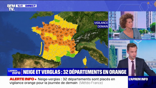 Intempéries: 32 départements placés en vigilance orange neige et verglas pour la journée de jeudi