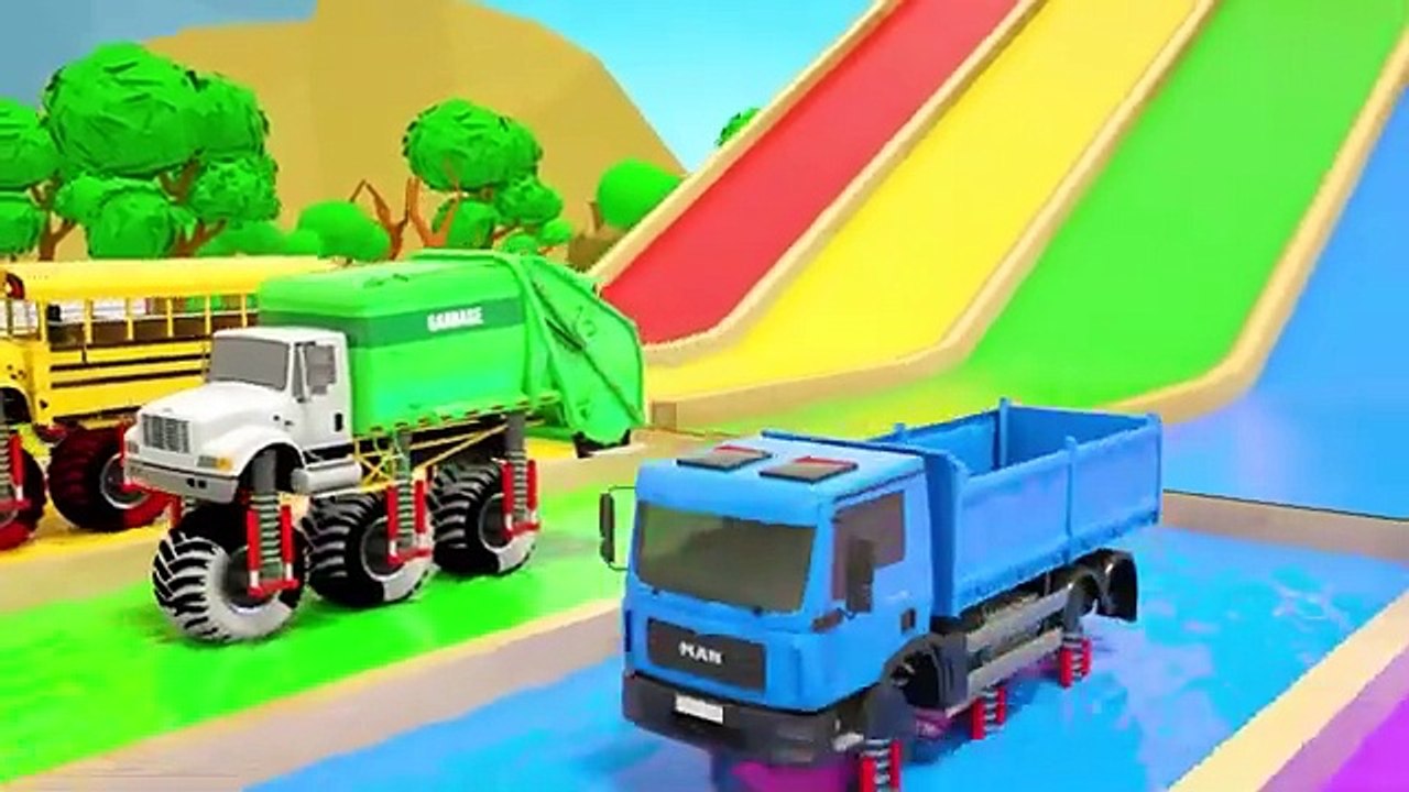 5 Giant Duck Cartoon, School Bus, Fire Truck, Kamaz, Baby Shark Song Nursery Rhymes & Kids Songs