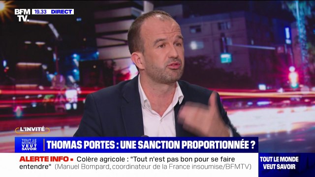 Je ne crois pas qu'il y ait eu des menaces explicites : Manuel Bompard (LFI) évoque la sanction du député Thomas Portes pour des propos insultants visant le RN à l'Assemblée