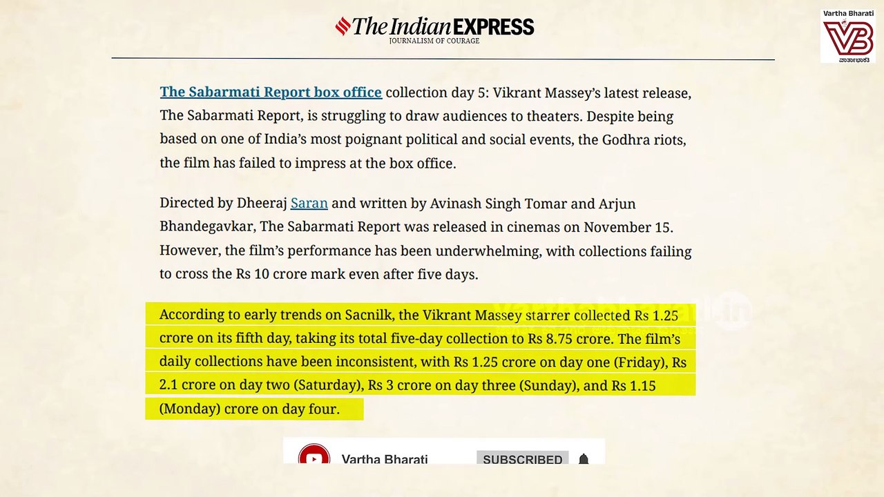 ಪ್ರೇಕ್ಷಕರ ಮನಗೆಲ್ಲುವಲ್ಲಿ ಫೇಲ್ ಆದ ವಿಕ್ರಾಂತ್ ಮ್ಯಾಸ್ಸಿಯ ಚಿತ್ರ | The Sabarmati Report | Vikrant Massey