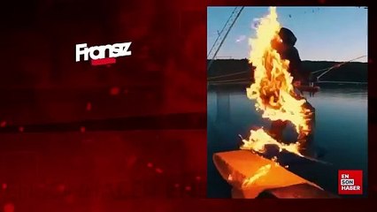 Fransız sporcu kendisini ateşe vererek şov yaptı
