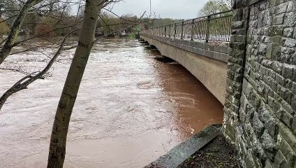 River Wye at Glasbury high during Storm Bert