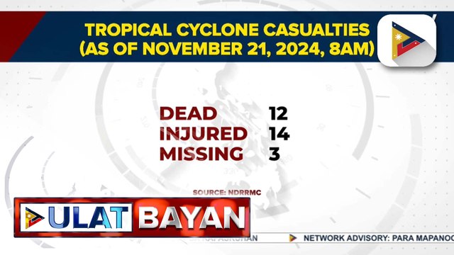 NDRRMC: 12 naiulat na namatay dahil sa Bagyong #NikaPH, #OfelPH, at #PepitoPH; 14 sugatan, 3 nawawala dahil sa pananalasa ng 3 bagyo