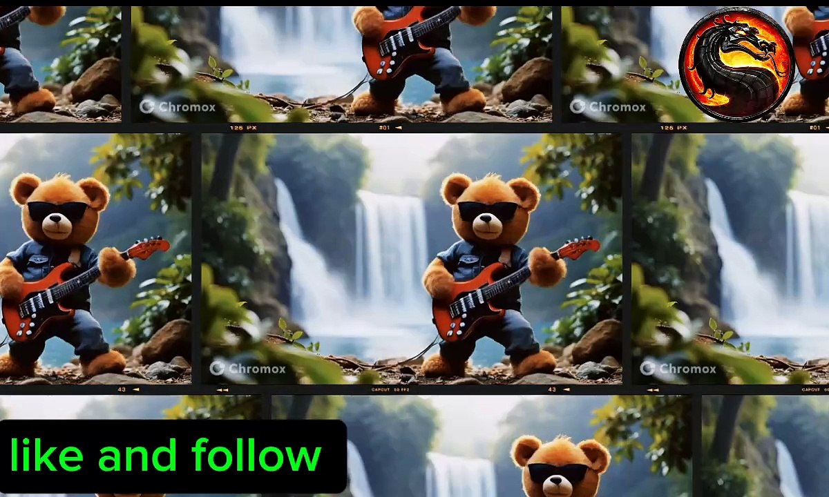A little bear playing with guitar
