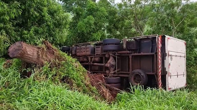 Caminhão tomba às margens da rodovia BR-369 em Cascavel
