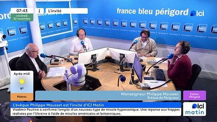 Philippe Mousset, évêque de Périgueux-Sarlat, invité d'ICI Matin avant le procès pour agression sexuelle d'un curé de Dordogne