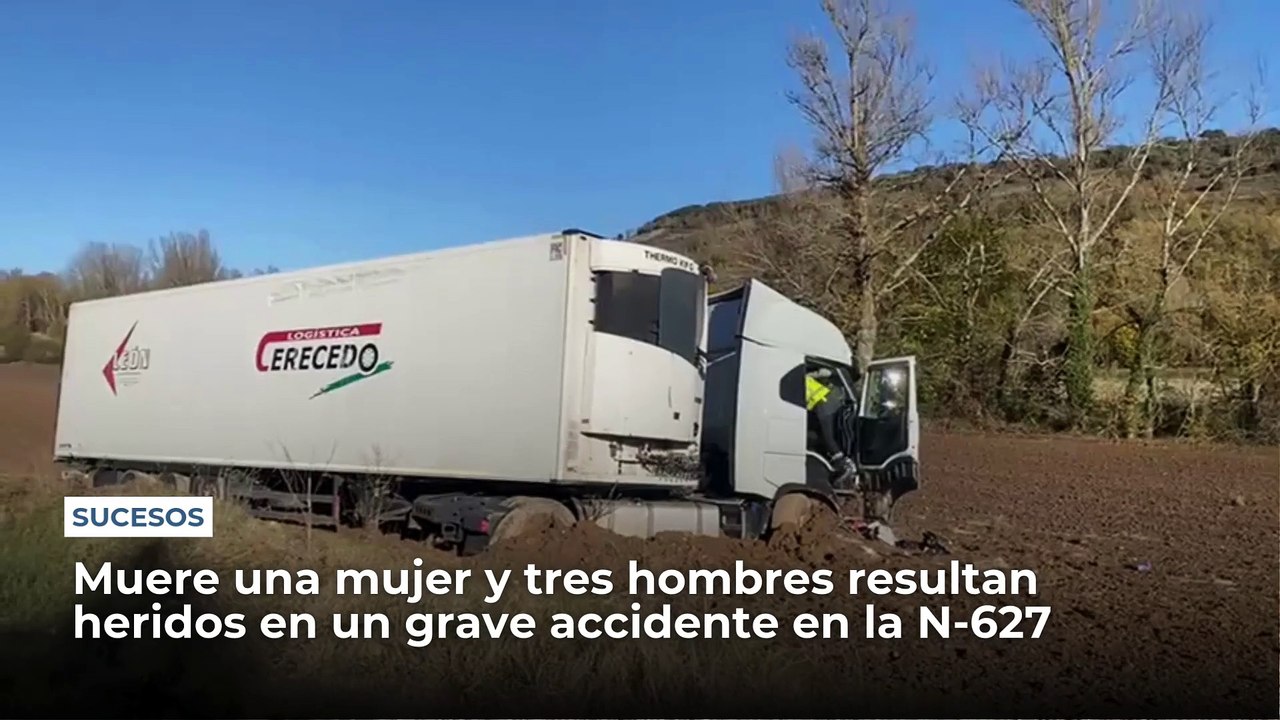 Muere una mujer y tres hombres resultan heridos en Burgos en un grave accidente en la N-627.
