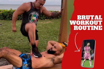 Lionel Messi's bodyguard Yassine Chueko gets kicked in the stomach multiple times during an extreme workout