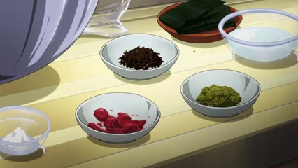 Waifu Chitanda Eru in apron making onigiri.
