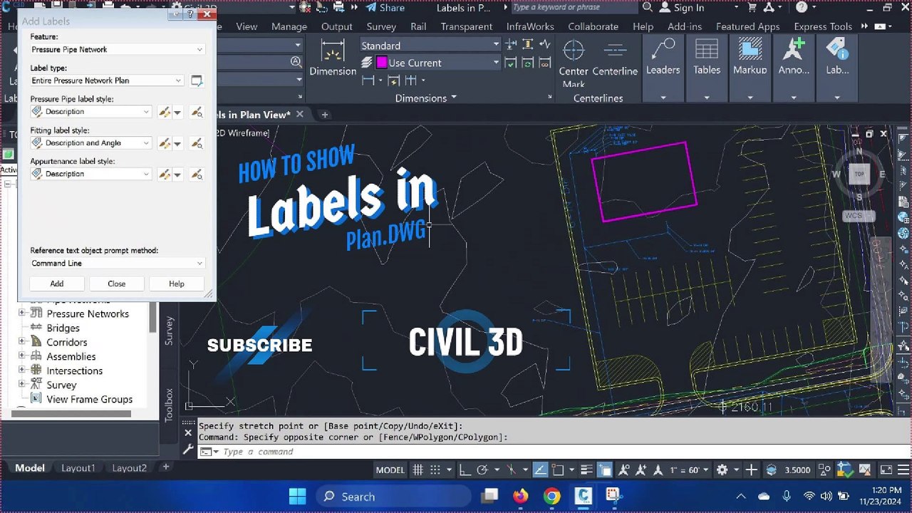 How To Show Labels in Plan Dwg in Civil 3D #autocadcivil3d