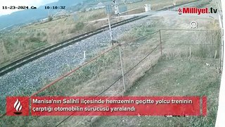 Manisa'da hemzemin geçitte trenin çarptığı otomobilin sürücüsü yaralandı