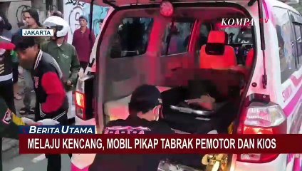 Melaju Kencang, Mobil Pikap Tabrak Pemotor dan Kios di Pancoran