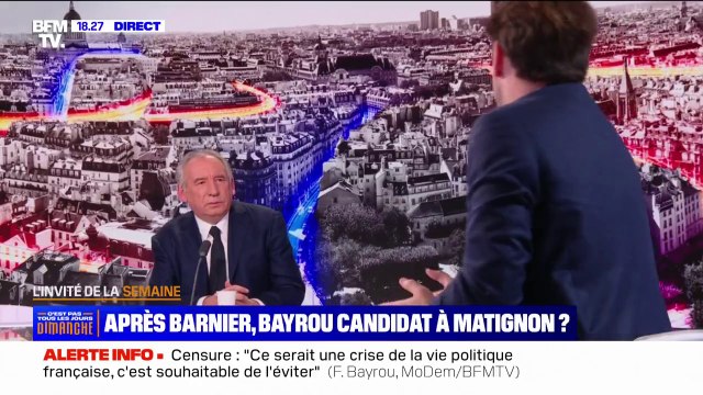 Marine Le Pen reçue lundi à Matignon: Il est légitime que Michel Barnier la reçoive , affirme François Bayrou (MoDem)