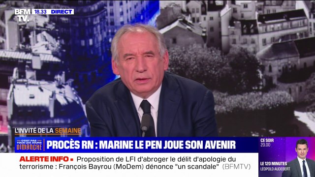 Procès de Marine Le Pen et du RN: Je n'aime pas l'injustice, même quand elle est faite à mes adversaires , affirme François Bayrou (MoDem)