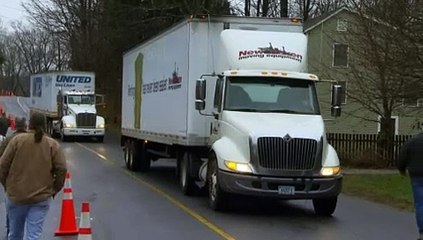 Sandy Hook: (Raw) Moving Trucks Coming Down Riverside Rd. To School (12/17/12)