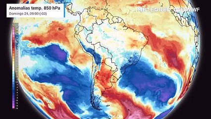 Anomalia de temperatura em 850 hPa realça as massas de ar sobre o Brasil