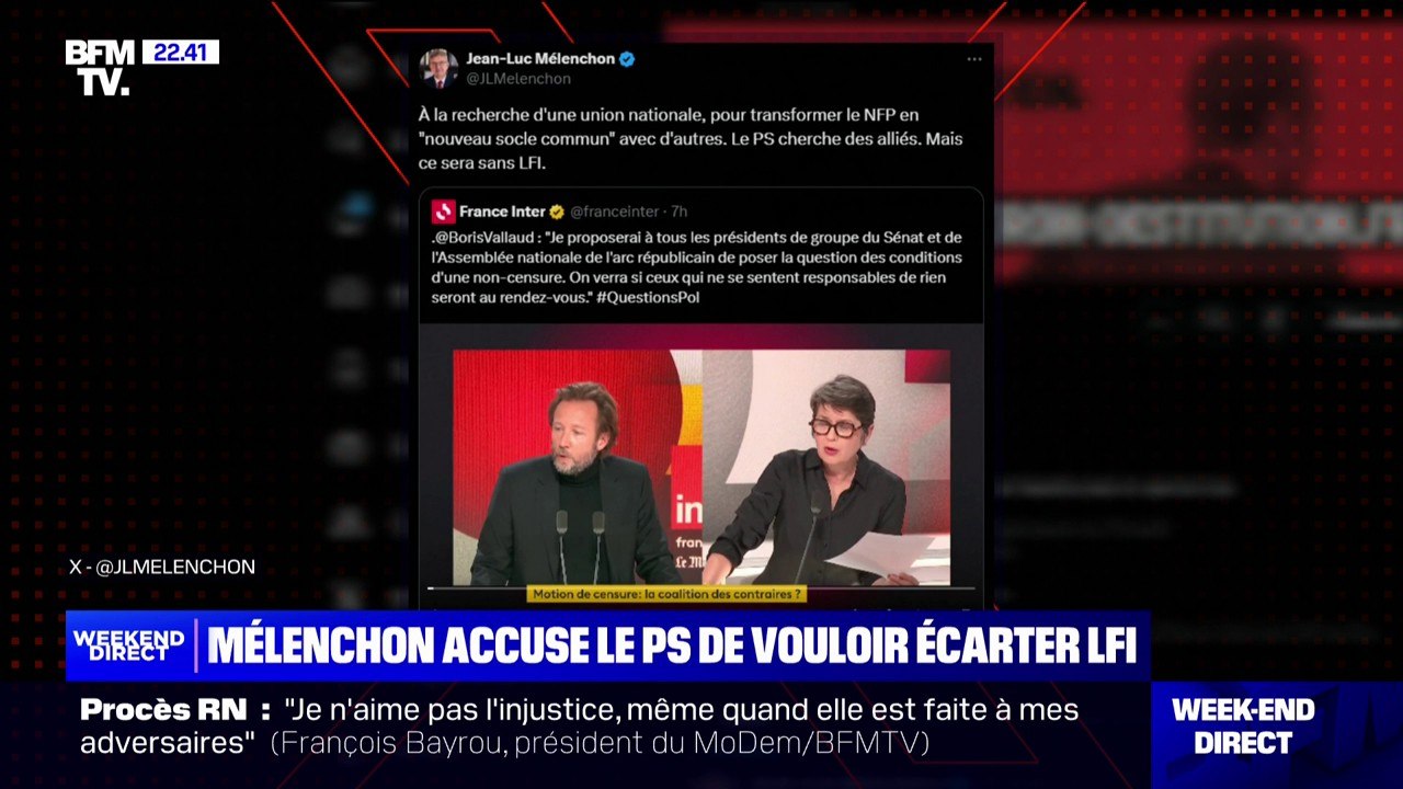 Jean-Luc Mélenchon accuse le PS de vouloir créer un "nouveau socle commun", à la place du NFP