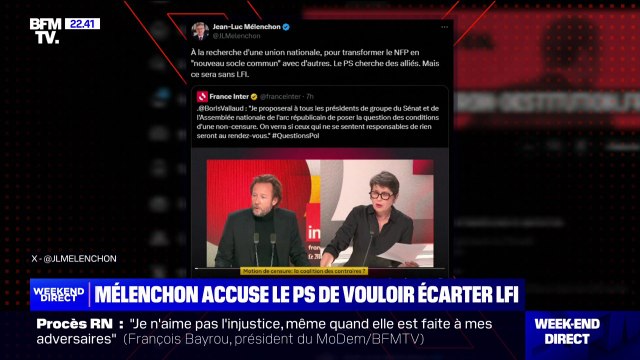 Jean-Luc Mélenchon accuse le PS de vouloir créer un nouveau socle commun , à la place du NFP