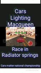 Cars lighting MacQueen race winner in radiator springs
