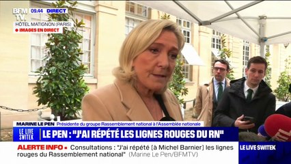 "J'ai répété les lignes rouges du RN", assure Marine Le Pen après son entretien avec Michel Barnier