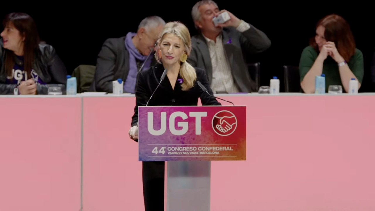 Yolanda Díaz, a Feijóo, en el Congreso de la UGT: "¿Vais a hacer con la reducción de la jornada lo mismo que con la reforma laboral?"