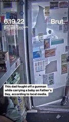 Dad carrying baby fends off gunman