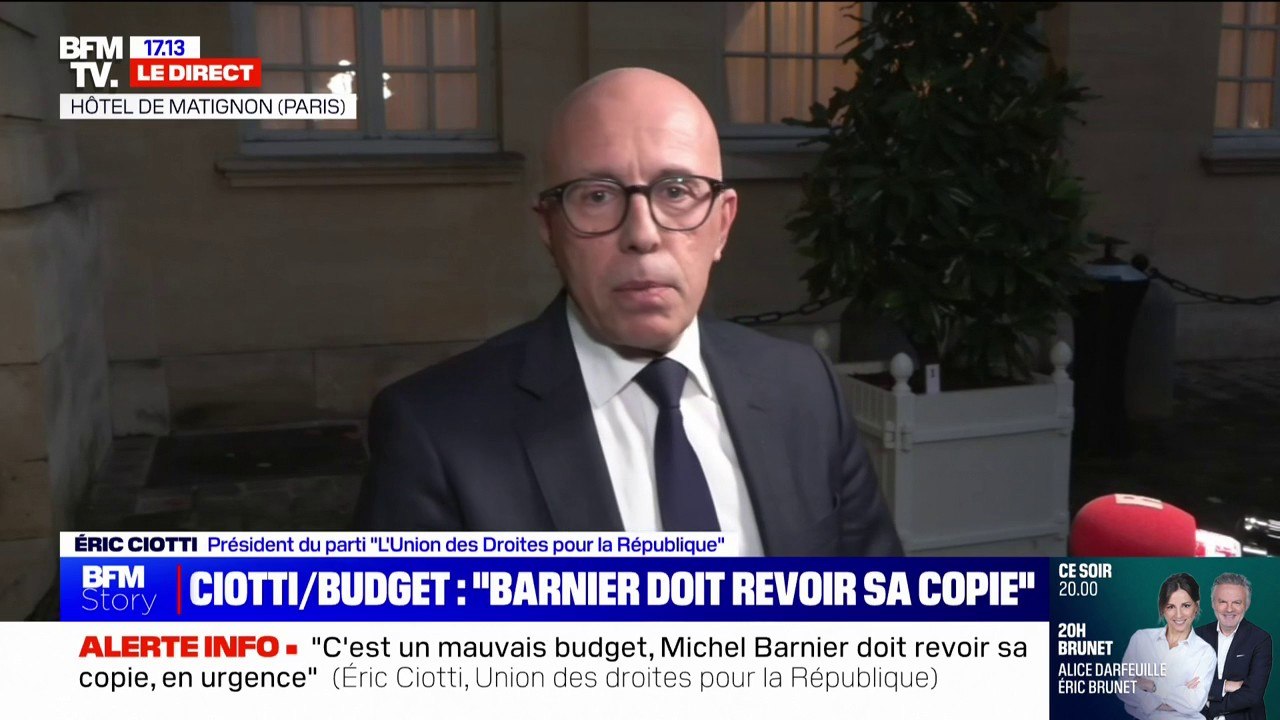 Éric Ciotti (UDR) se dit prêt à utiliser "les moyens constitutionnels qui sont dans (ses) mains" pour éviter un "mauvais budget"