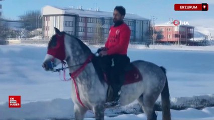 Erzurum'da kar üstünde cirit antrenmanı nefes kesti