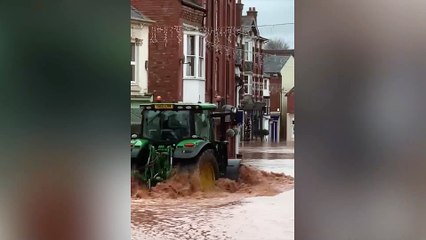 Tenbury Wells: Man, 57, arrested after viral footage showing tractor being driven through flooded town