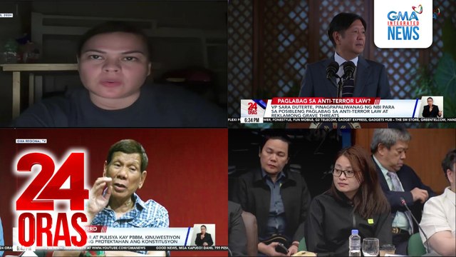 24 Oras: (Part 1) Paglabag sa Anti-Terror Law at reklamong grave threats vs. VP Sara; depensa ng bise: I'm taken out of context; hamon ni FPRRD sa militar at pulisya; huling pagdinig ng senado sa isyu ng POGO, atbp.