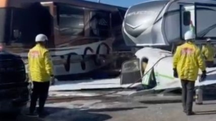 New footage shows the aftermath of plane crash which left four injured