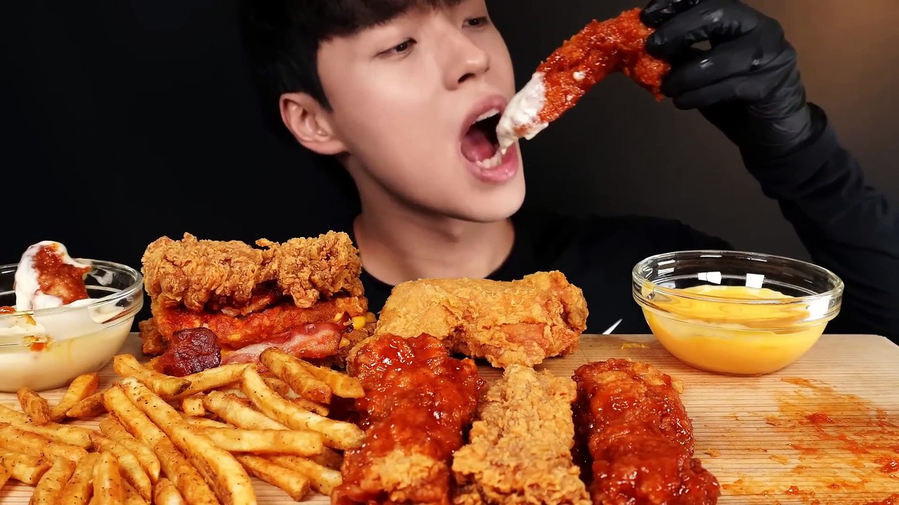 ASMR MUKBANG KFC BEST FRIED CHICKEN & CHICKEN BURGER & FRENCH FRIES EATING SOUNDS