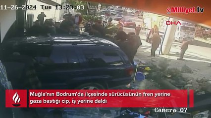 Bodrum'da feci kaza! Fren yerine gaza bastı cipiyle iş yerine girdi