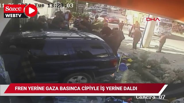 Fren yerine gaza basınca cipiyle iş yerine daldı